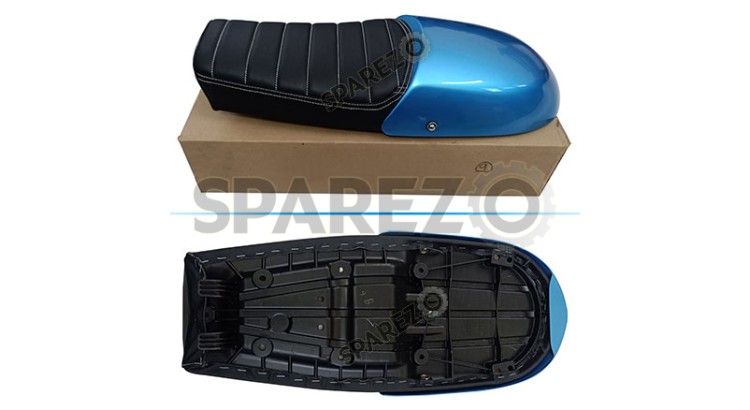 Royal Enfield GT and Interceptor 650cc Genuine Leather Dual Seat With Blue Cowl D27 - SPAREZO